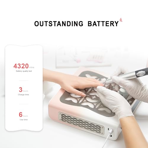 M Nova Air Nail Dust Collector 60W Cordless White - Portable Nail Dust Extractor