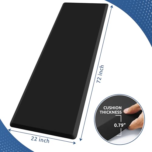 Black 72in x 22in x 0.8in Thick Anti-Fatigue Kitchen Mat Cushioned Floor Rug