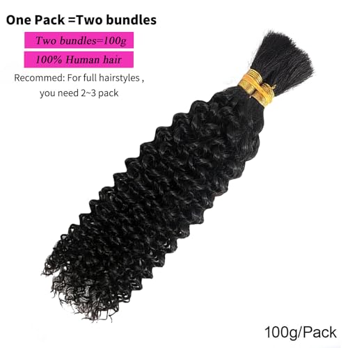 Black Curly Human Braiding Hair 18 Inch Water Wave Boho Braid Extensions - 2 Bundles