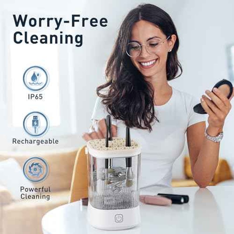 Electric Makeup Brush Cleaner - 9000 RPM Makeup Brush Cleaning Machine, IP65 Waterproof Automatic Makeup Brush Cleaner for Makeup Sponges and Brushes(White)