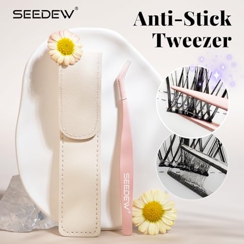 Combinations of P02 Tweezer + Lash Clusters, 81 Pieces DIY Eyelash Extensions, Individual Cluster Lashes, Self Adhesive Lashes at Home(Volume-C Curl-MIX10-16mm-Black)