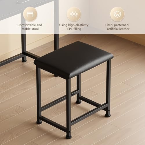 Black Makeup Vanity Desk with Mirror & LED Lights, Small Storage, Fabric Drawer - 23.6in