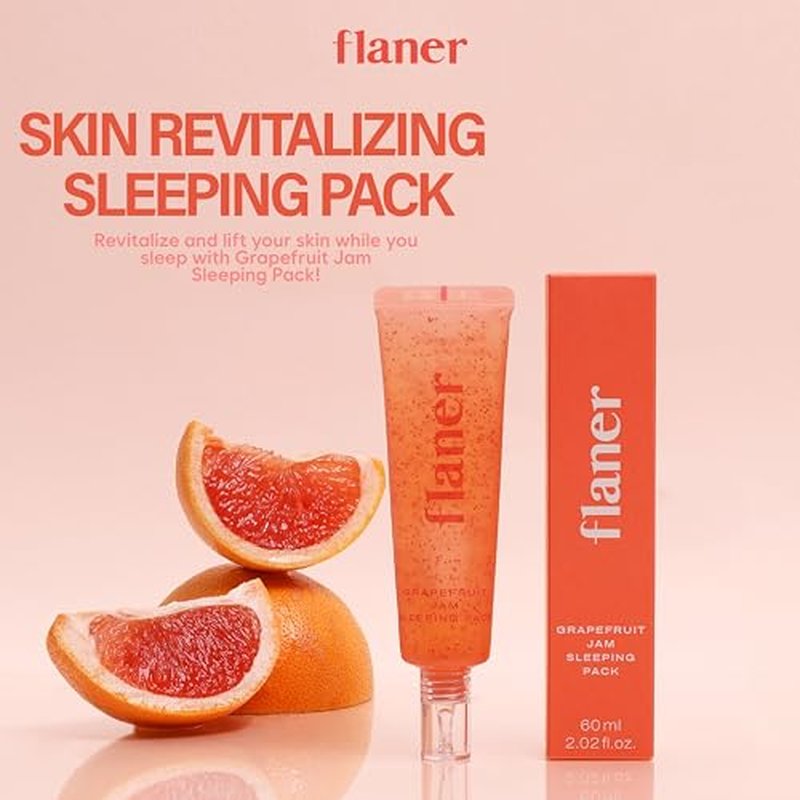 flaner Grapefruit Jam Sleeping Mask ? Revitalizing Overnight Face Mask, Vitamin C, Melatonin, Adenosine, Night Deep Hydration Care, Natural Ingredients, Korean Skin Care, 2.02 fl. oz.