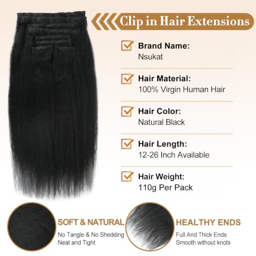 KS #1B Natural Black 14 Inch Kinky Straight Clip-In Hair Extensions 8pcs 110g