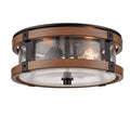 2-Light Ceiling Light with Seeded Glass Shade - Black & Rustic Finish, 4.1 Inch Height