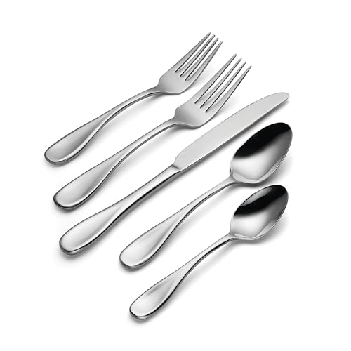 45-Piece Flatware Set for 8 - Modern Voss Silverware with Teardrop Handles