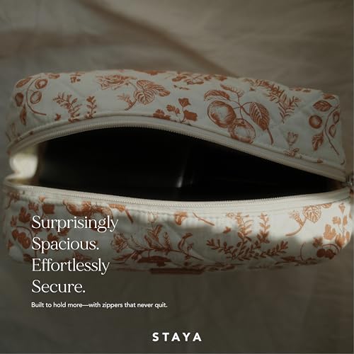 Staya Peaches Quilted Cotton Makeup Bag for Women – Travel Cosmetic & Toiletry Pouch