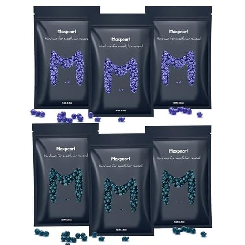 Maxpearl Hard Wax Beads Pack of 6 - Brazilian, Bikini Waxing, Face, Eyebrows, Underarms, Arms, Chest, Back, Legs, Jasmine & Lavender Formula, 21oz