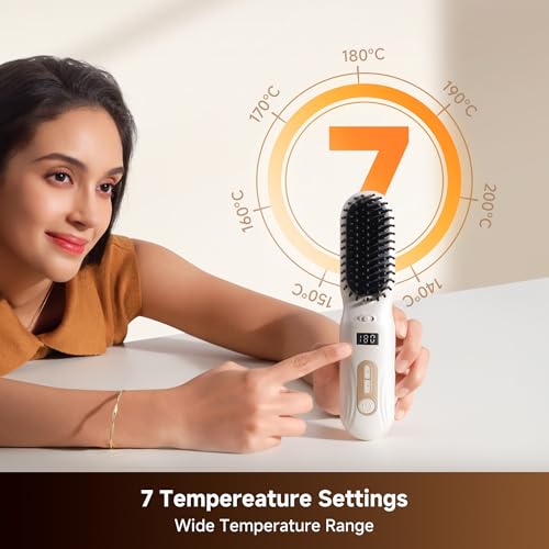 Cordless Hair Straightening Brush with Ionic & Keratin Care, Rechargeable Heated Styling Tool