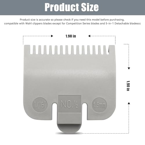 Guard Replacement for Wahl Clipper Guards Set Hair Clipper and Trimmer, Clipper Guide Comb #3137-101 - Grey #1/2-1/16" (1.5mm) (2 Pack)