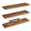 Rustic Brown Floating Wall Shelves Set of 3 - 31.5 Inch Thick Wall Storage with Invisible Brackets