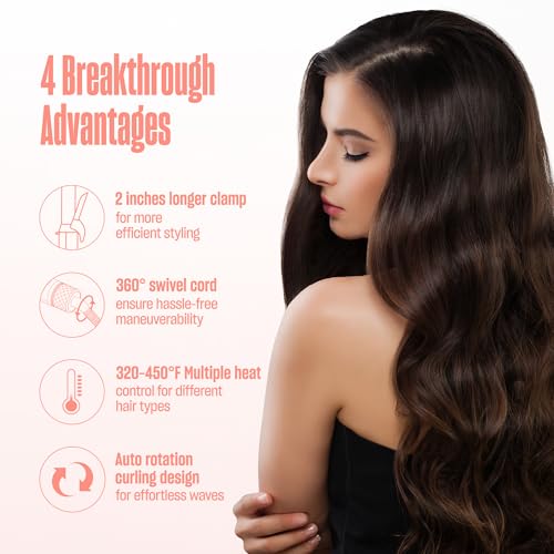 Bekind Peach 1-Inch Automatic Rotating Curling Iron - Tourmaline Ceramic, Dual Voltage