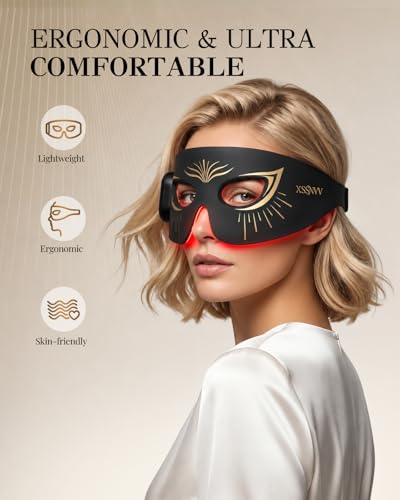 XSSNVV Black Red Light Therapy Eye Mask 630nm/850nm Cordless, 48 LEDs