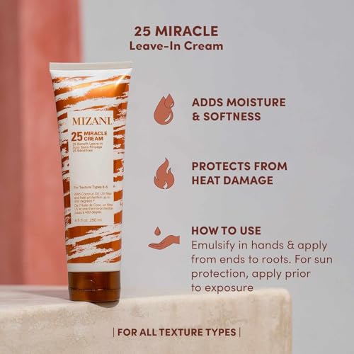 Mizani 25 Miracle Leave-In Cream - Hydrating Curl Cream with Coconut Oil, Curl Defining Leave In Conditioner, Anti Frizz, Heat Protectant, Silicone-Free, Sulfate-Free