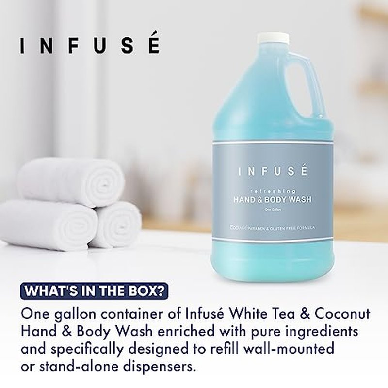 1-Shoppe All-in-Kit Hand/Body Wash | Infuse White Tea & Coconut Hotel | 1 Gallon | For Hospitality & Vacation Rentals to Refill Dispensers | (Single Gallon)