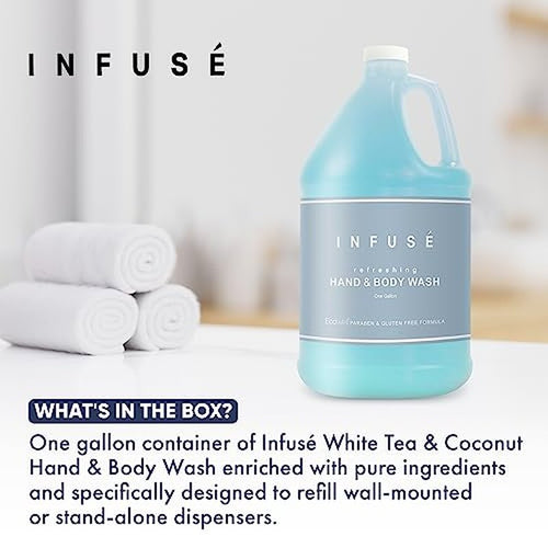 1-Shoppe All-in-Kit Hand/Body Wash | Infuse White Tea & Coconut Hotel | 1 Gallon | For Hospitality & Vacation Rentals to Refill Dispensers | (Single Gallon)
