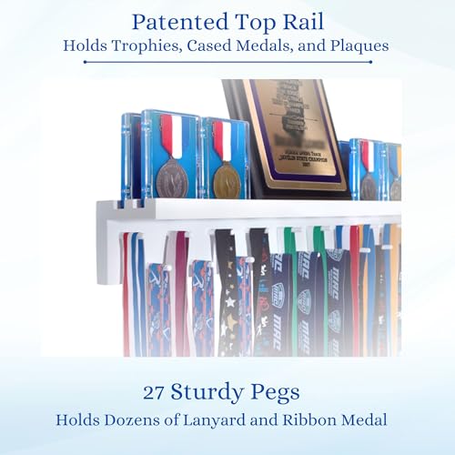 White 3ft Medal Display Rack Wall Mount for Medals & Trophies - Holds 80+ Medals