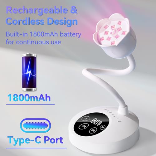 Makartt UV Nail Lamp: Mini UV Light for Gel Nails Polish Luminoza 30mW/cm©÷ Rechargeable LED Nail Light Nail Dryer with 4 Timers & Auto Sensor, Fast Curing Goosenecks Lamp for Home DIY Manicure