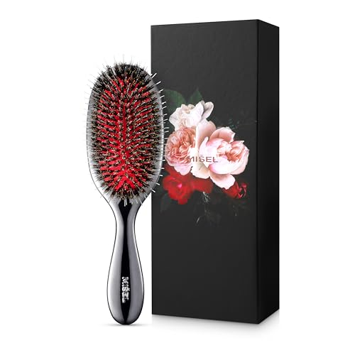 Medium Pack of 1 Chrome Boar Bristle Hair Brush for All Hair Types - Detangles & Reduces Breakage