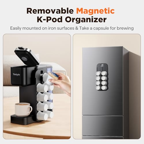 Tastyle Black Hot & Iced Coffee Maker with Magnetic K-Pod Holder - Compact, Fast Brewing, Fits 7.3" Mug