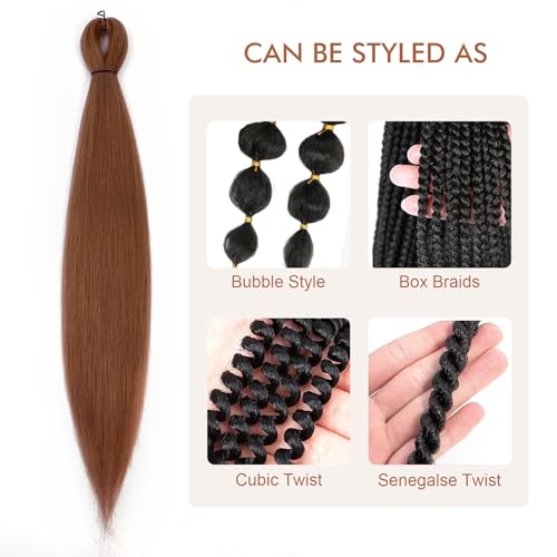 26 Inch Pre-Stretched Braiding Hair 8 Packs Brown Yaki Texture Synthetic Extensions