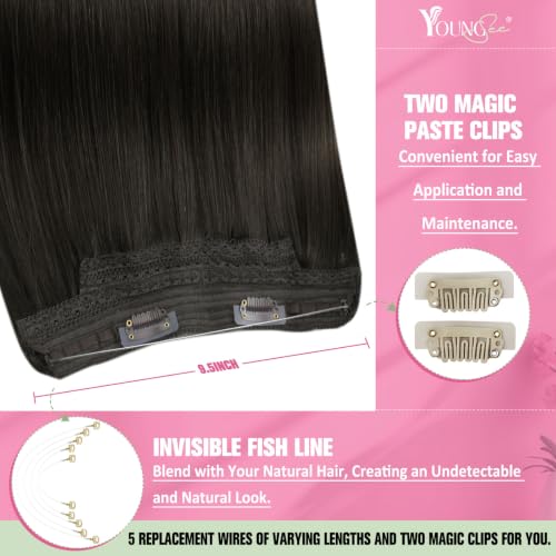YoungSee Invisible Wire Human Hair Extensions Mocha Brown 14 Inch 85G with Clips - Variation of Wire-B-#4A