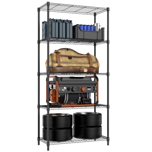 M MZG 5-Tier Metal Storage Shelves Black 15.7''D x 33.5''W x 68.5''H Heavy Duty Garage Kitchen Closet Organizer