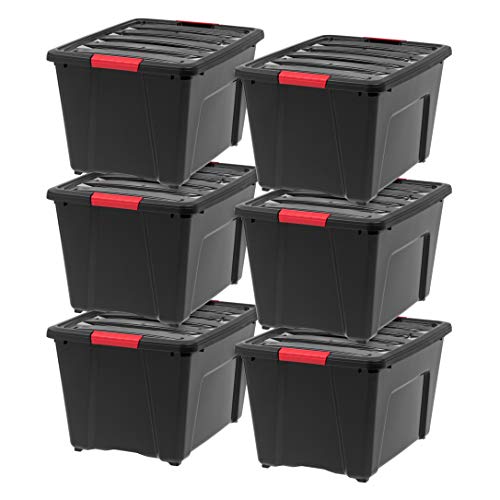 IRIS USA 6-Pack 54 Qt Black Storage Bins with Lids - Stackable, Durable Plastic