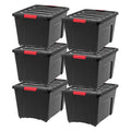 IRIS USA 6-Pack 54 Qt Black Storage Bins with Lids - Stackable, Durable Plastic