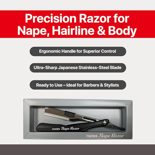 Feather - Nape and Body Razor - Designed for Trimming, Cutting, Thinning, Shaving Neckline, Facial Detail Work, Bikini Areas & Dermaplaning Use - Ergonomic Handle - Made in Japan