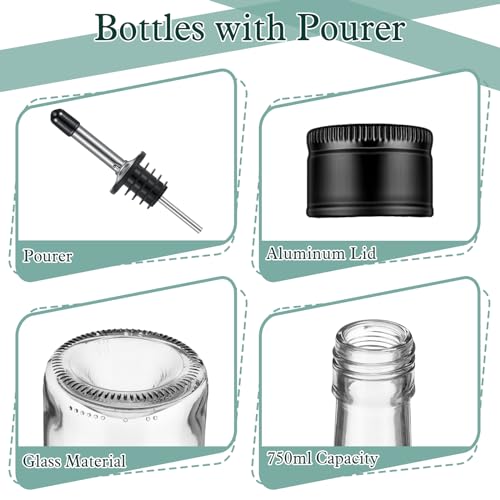 20-Pack Long Neck Glass Wine Bottles with Pourers - 750ml Bar Liquor Storage Set - Variation of THIS listing 20