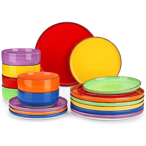 Multicolor 18-Piece Dinnerware Set for 6 - Stoneware Plates & Bowls, Dishwasher & Microwave Safe