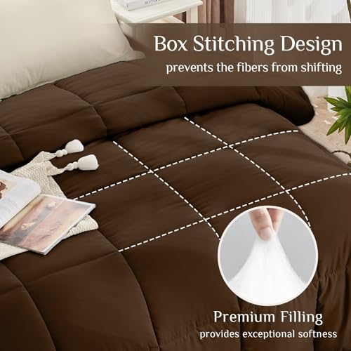 Oversized Queen Comforter Set 7-Piece Bed in a Bag Brown & Beige
