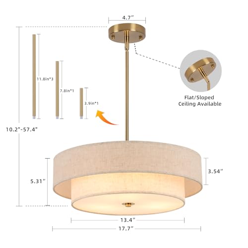Modern Drum Chandelier Pendant Light Fixture - 17.7 inch, Gold-R Variation