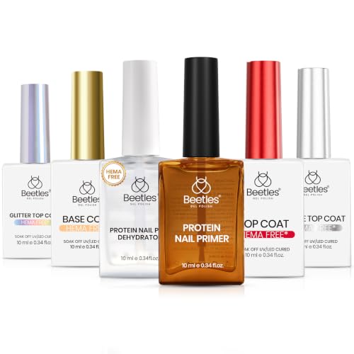 Beetles Gel Polish Nail Prep Dehydrator & Primer Set O-Clear-6 - Hema-Free, Nourishing Base & Top Coat for Long-Lasting Nails