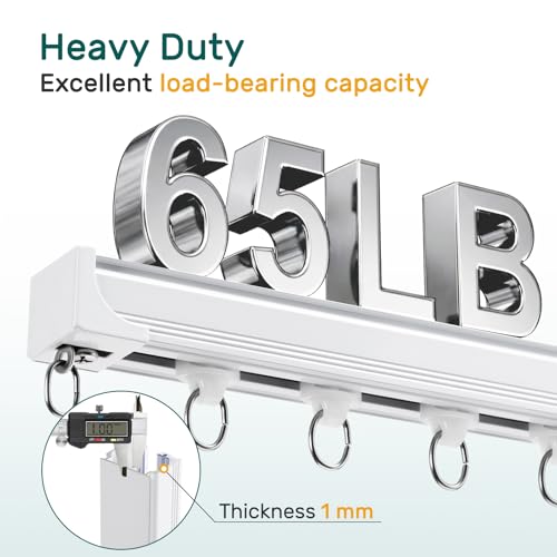 Houmiggle 12-15 Ft White Ceiling Curtain Track Heavy Duty Wall Mount Rail
