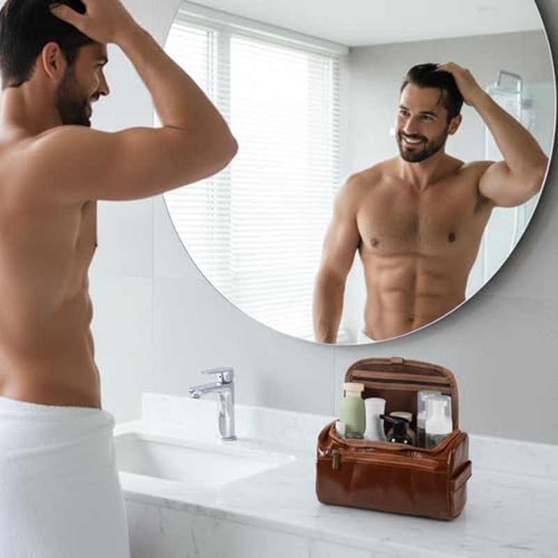6 Pcs Toiletry Bag for Men Set of 6 Leather Toiletry-Bag for Men with Hook Premium Waterproof Dopp Kit Groomsmen Toiletry Bags PU leather cosmetic bags for Travel Essentials Gifts