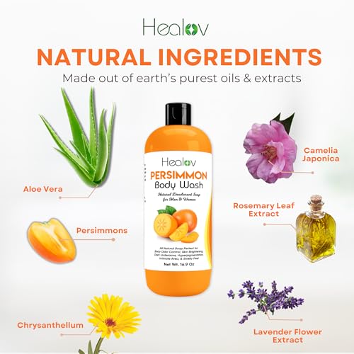 Persimmon Body Wash for Body Odor Control ? Purifying Deodorizing Soap for Eliminating Odor ? Underarms, Intimate Inner Thigh, Bikini Area, Smelly Feet ? Natural Deodorant Soap, Kids Safe