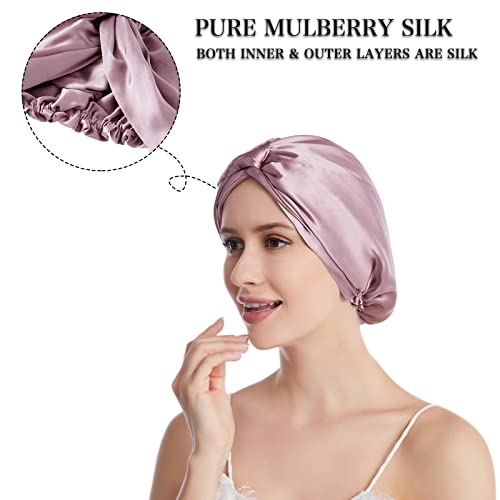 Silk Sleep Cap for Women - Mulberry Silk Bonnet with Elastic, One Size, Bean Pink