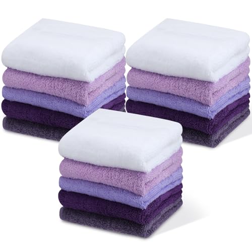 Purple Series 15-Pack Cotton Washcloths - Soft, Absorbent Face & Body Towels