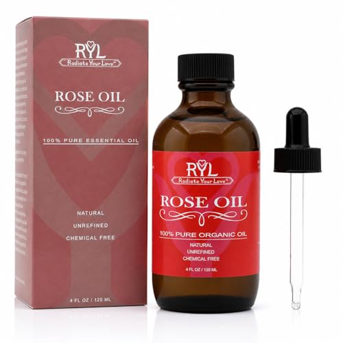 Organic Rose Essential Oil 4oz - Pure Therapeutic Aromatherapy for Skin & Diffusers