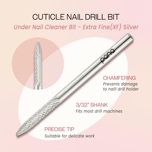 PANA 3/32" Carbide Cuticle Nail Drill Bit for Cuticle Cleaning, Dead Skin Removal, Gel Polish & Acrylic Removal, Under Nail Cleaner, Nail Salon, Manicure Tools (UNC - Silver, Extra Fine)
