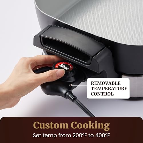 Elite Gourmet 10 Qt Stow-Away Ceramic Skillet - PFAS-Free, 1500W, Space-Saving Design