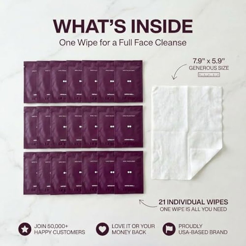 Makeup Remover Wipes - with Aloe & Avocado Oil - Make up Remover for Face, Eyes, Lips - Face Travel Essentials - Pouch of 21ct Makeup Wipes - Fragrance-Free, Individually Wrapped, Travel size