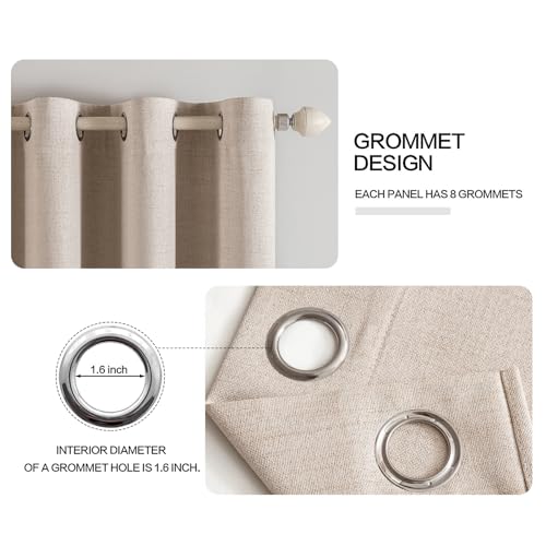 MIULEE Blackout Linen Curtains for Bedroom 62x96 Inches Beige Pack of 2