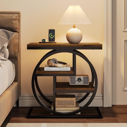 Tribesigns End Table for Living Room - Rustic Brown 4-Tier Narrow Side Table with Storage Shelves