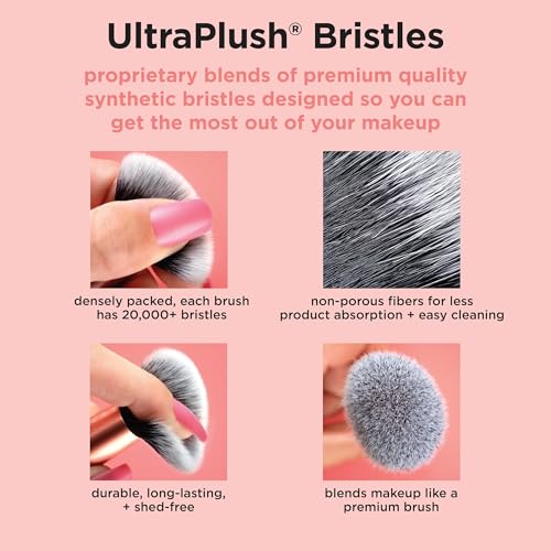 Real Techniques Wrapped In Glow Brush + Sponge 9 Piece Holiday Gift Set, Complete Makeup Brush Set, Foundation Sponge, Seamless Blending & Travel Case, Stocking Stuffer, Limited Edition, Latex-Free
