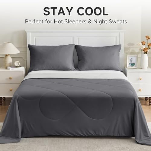 HOMFINE Queen Cooling Comforter - Breathable, Double-Sided Cool Technology, 90x90 Inches, Gray