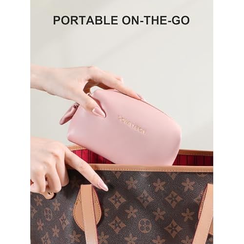 Rownyeon Makeup Bag Cosmetic Travel Toiletry Pouch Bow-knot Cute Handbag Leather Purse for Women Girls,Pink