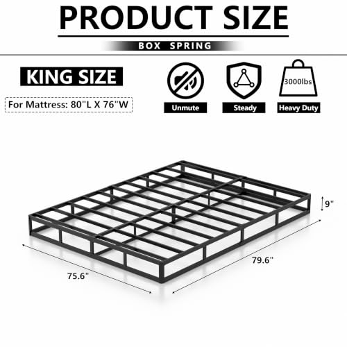 King 9 Inch Heavy-Duty Box Spring Mattress Foundation with Upholstered Cover - Upgrade Version